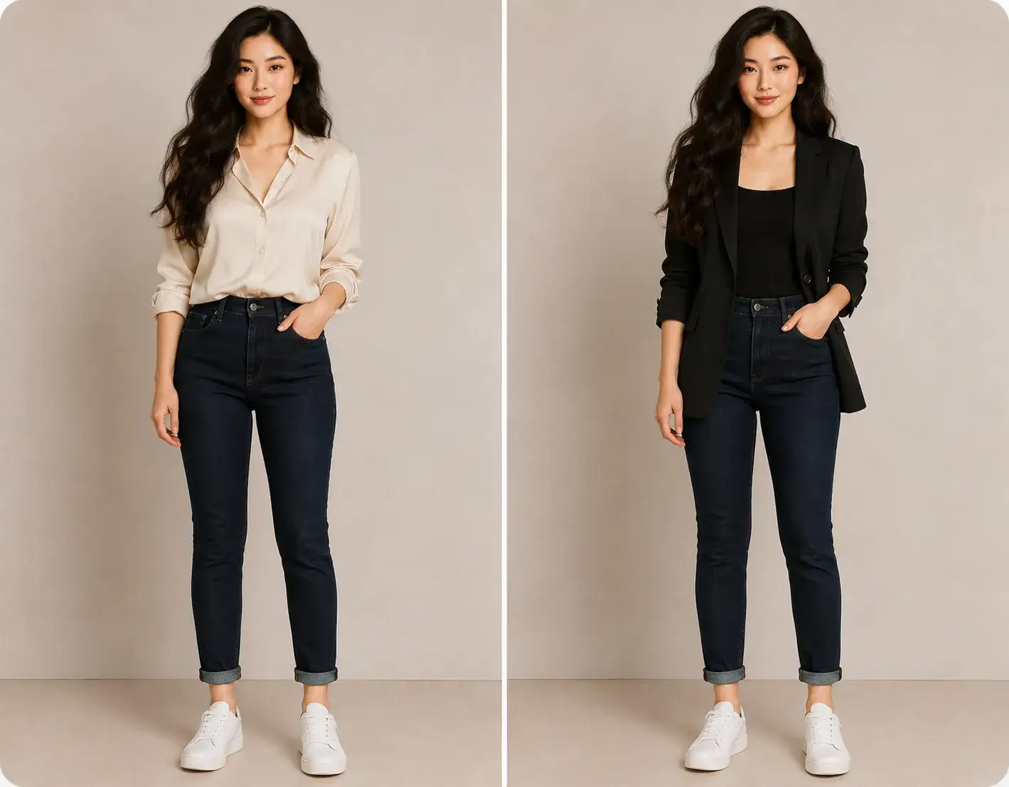 AI clothes changer online shopping before and after outfit preview