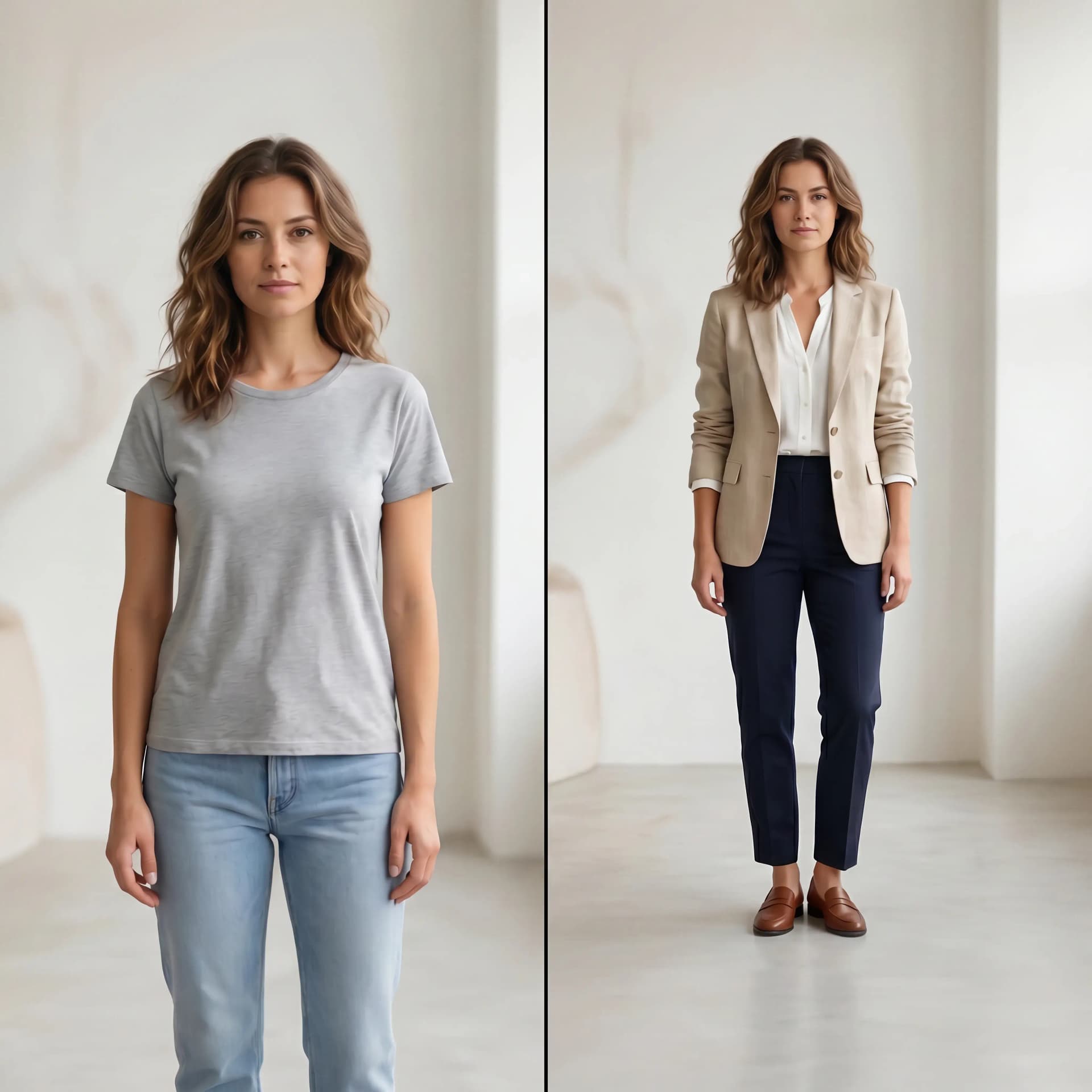 AI virtual try-on before and after comparison